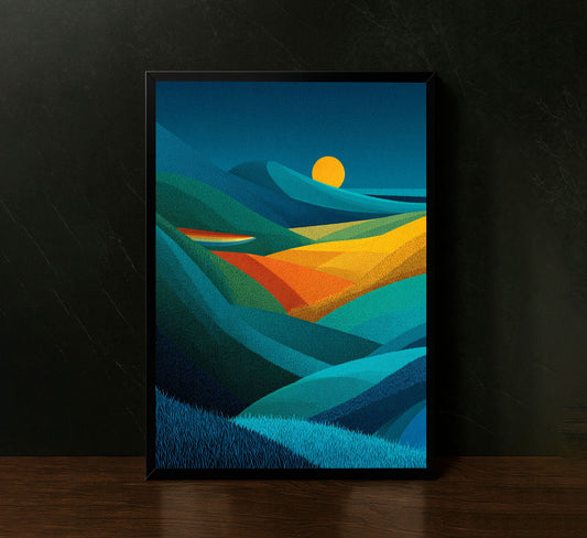 Vibrant Geometric Sunset Landscape Canvas Wall Art