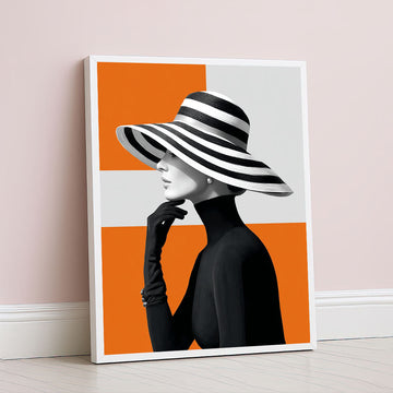 Elegant Woman In Striped Hat Canvas Wall Art