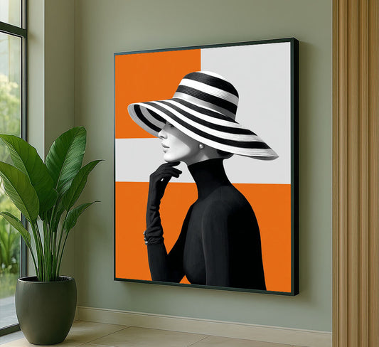 Elegant Woman In Striped Hat Canvas Wall Art