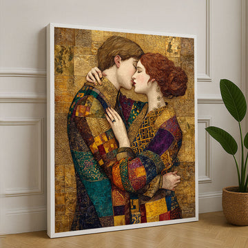 Klimt Inspired Romantic Embrace Canvas Wall Art