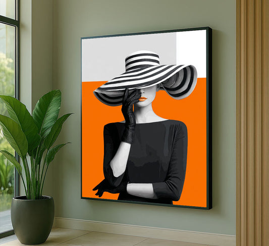 Striking Black And White Woman With Orange Canvas Wall Art