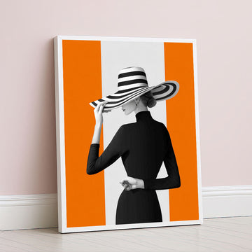 Elegant Woman In Striped Hat Canvas Wall Art