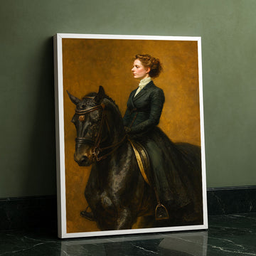 Elegant Woman On Majestic Black Horse Canvas Wall Art