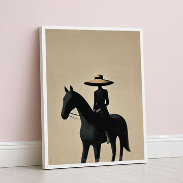 Elegant Woman On Horse In Wide Brim Hat Canvas Wall Art