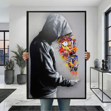 Street Art Hooded Figure Canvas Wall Art Print | Urban Graffiti Living Room Decor | Statement Piece