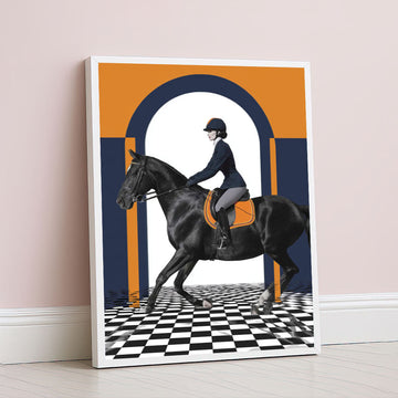 Dynamic Equestrian Rider On Black Horse Canvas Wall Art