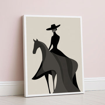 Elegant Woman On Horse In Black Silhouette Canvas Wall Art