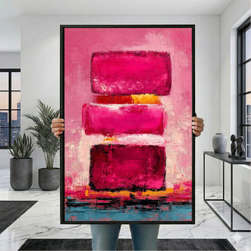Vibrant Pink And Orange Abstract Blocks Canvas Wall Art