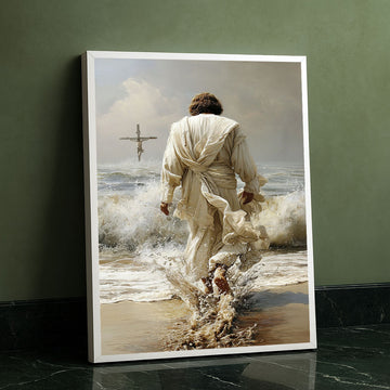 Mystical Jesus Walking On Ocean Waves Canvas Wall Art