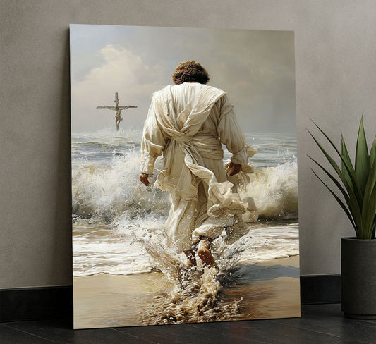 Mystical Jesus Walking On Ocean Waves Canvas Wall Art