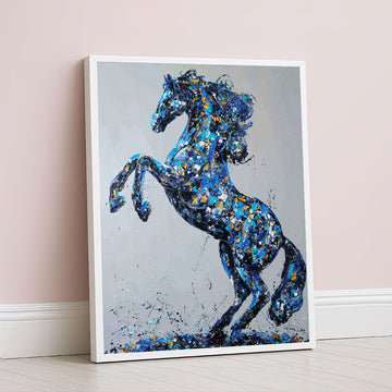 Dynamic Blue Horse In Motion Canvas Wall Art