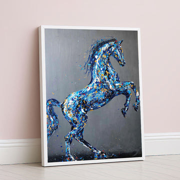 Dynamic Blue Stallion In Motion Canvas Wall Art