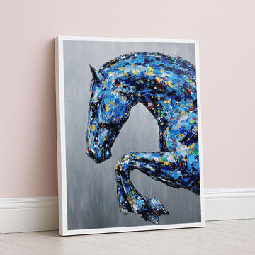 Striking Blue Abstract Horse Portrait Canvas Wall Art