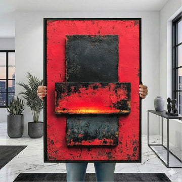 Vibrant Red And Black Abstract Canvas Wall Art