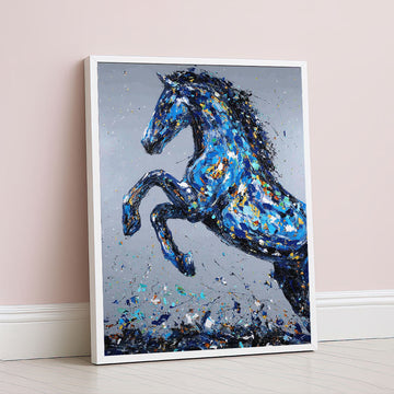 Dynamic Blue Stallion In Motion Canvas Wall Art