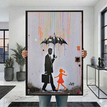 Street Art Umbrella Man Canvas Wall Art Print | Vibrant Living Room Decor | Statement Piece