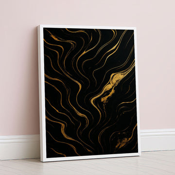 Dramatic Black And Gold Abstract Swirls Canvas Wall Art