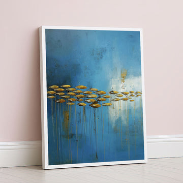 Majestic Blue And Gold Abstract Lotus Canvas Wall Art