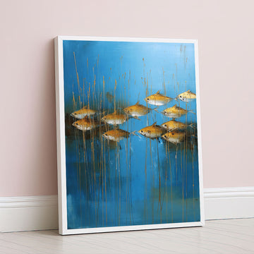 Enchanting Golden Fish In Blue Water Canvas Wall Art