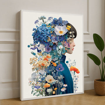 Elegant Floral Woman Portrait Canvas Wall Art