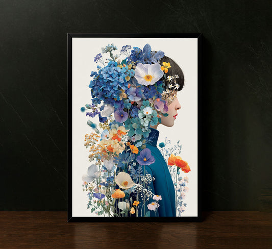 Elegant Floral Woman Portrait Canvas Wall Art