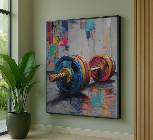 Vibrant Colorful Barbell In Abstract Background Canvas Wall Art