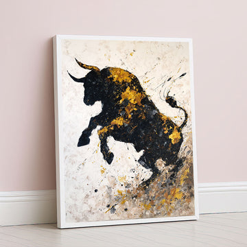 Dynamic Black And Gold Charging Bull Canvas Wall Art