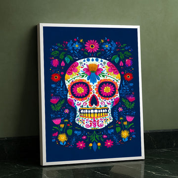 Vibrant Floral Sugar Skull Design Canvas Wall Art