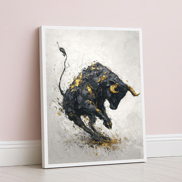 Dynamic Black Bull With Gold Accents Canvas Wall Art