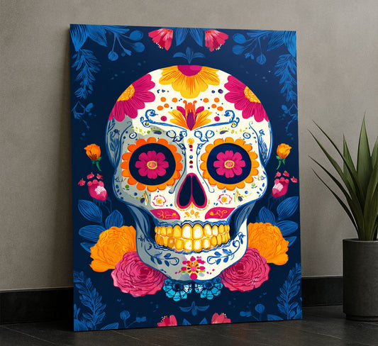 Vibrant Floral Sugar Skull Design Canvas Wall Art