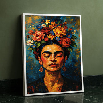 Vibrant Woman With Floral Crown Portrait Canvas Wall Art