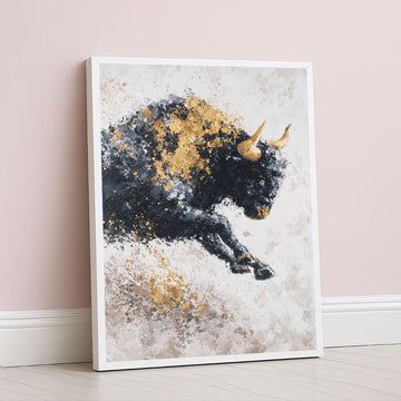 Dynamic Black And Gold Charging Bull Canvas Wall Art