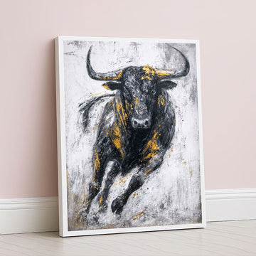 Dynamic Black And Gold Charging Bull Canvas Wall Art