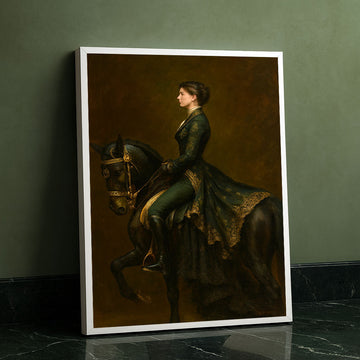 Elegant Woman Riding Black Horse Canvas Wall Art