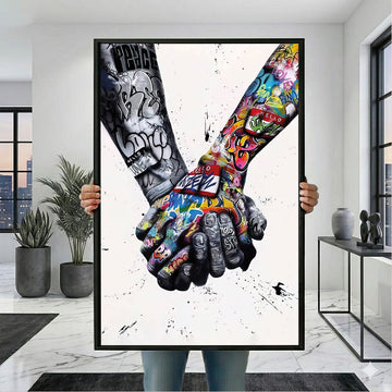 Colorful Graffiti Handshake Canvas Wall Art Print | Street Art Living Room Decor | Statement Piece