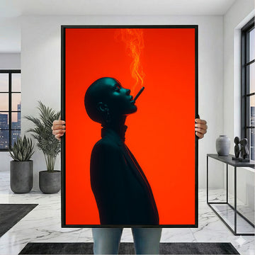 Striking Black Woman Smoking On Red Canvas Wall Art