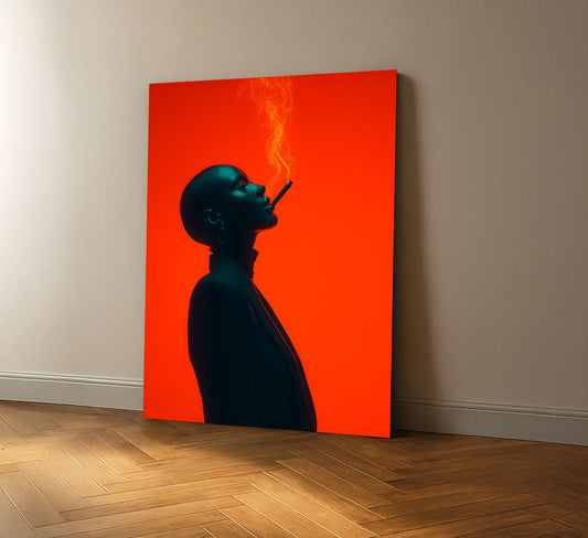 Striking Black Woman Smoking On Red Canvas Wall Art