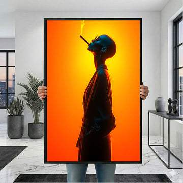 Bold Bald Woman With Cigar And Orange Glow Canvas Wall Art