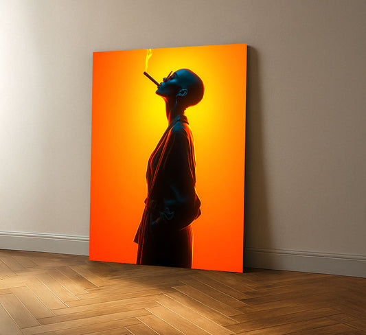 Bold Bald Woman With Cigar And Orange Glow Canvas Wall Art