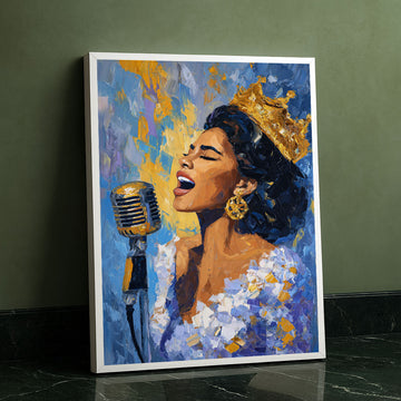 Vibrant Singing Woman With Crown Canvas Wall Art
