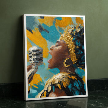 Vibrant African Woman Singing With Microphone Canvas Wall Art