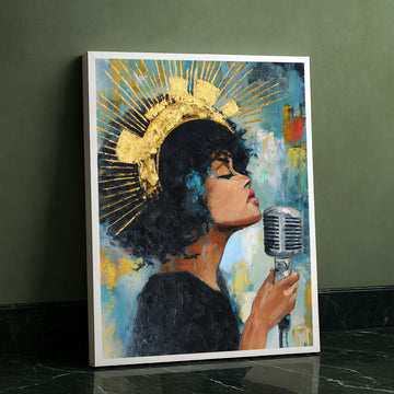 Majestic Singing Woman With Gold Halo Canvas Wall Art
