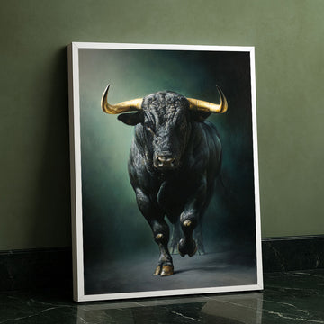 Fierce Charging Bull With Golden Horns Canvas Wall Art