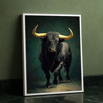 Majestic Black Bull With Golden Horns Canvas Wall Art