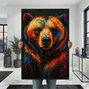 Bold Bear Portrait Canvas Wall Art Print | Vibrant Abstract Living Room Decor | Statement Piece