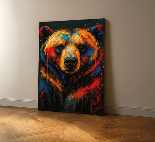 Bold Bear Portrait Canvas Wall Art Print | Vibrant Abstract Living Room Decor | Statement Piece