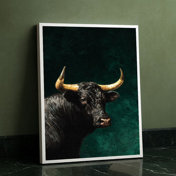 Majestic Black Bull With Golden Horns Canvas Wall Art