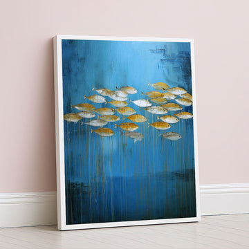 Vibrant Golden Fish Swimming In Blue Ocean Canvas Wall Art