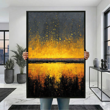 Vibrant Yellow And Black Abstract Splatter Canvas Wall Art