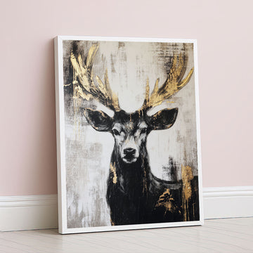 Majestic Black And Gold Stag Portrait Canvas Wall Art